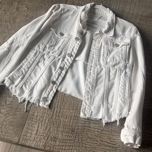 Blank NYC Frayed White Denim Jacket Medium